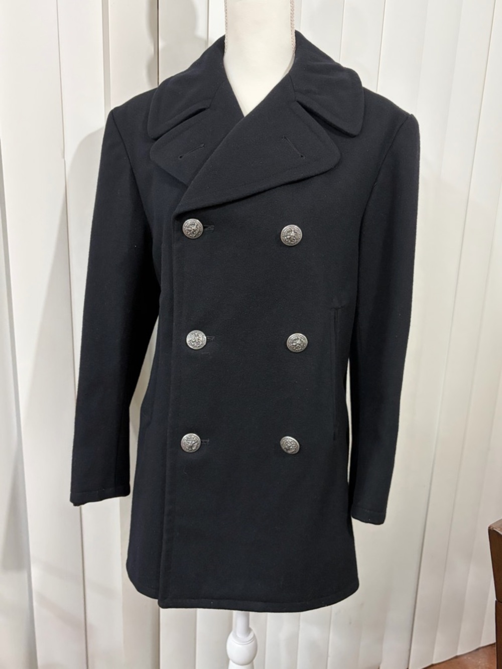 1979 Vtg VI MIL Military Peacoat Jacket Eagle Buttons Wool Enlisted Mens 36S